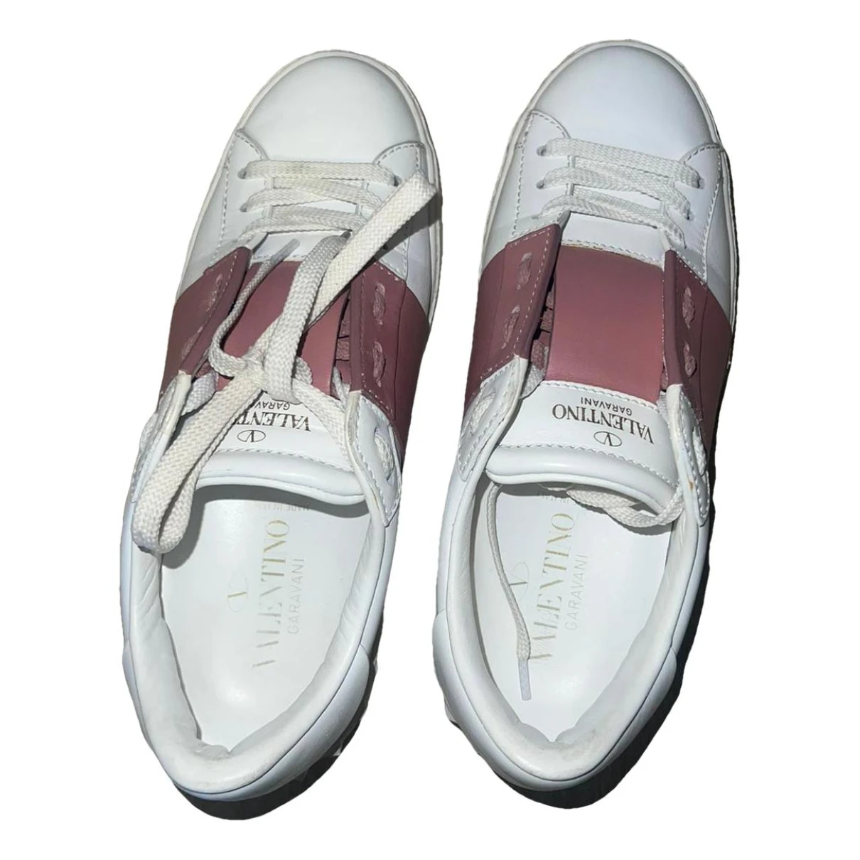 Pre-owned Valentino Garavani Open Leather Trainers In Pink