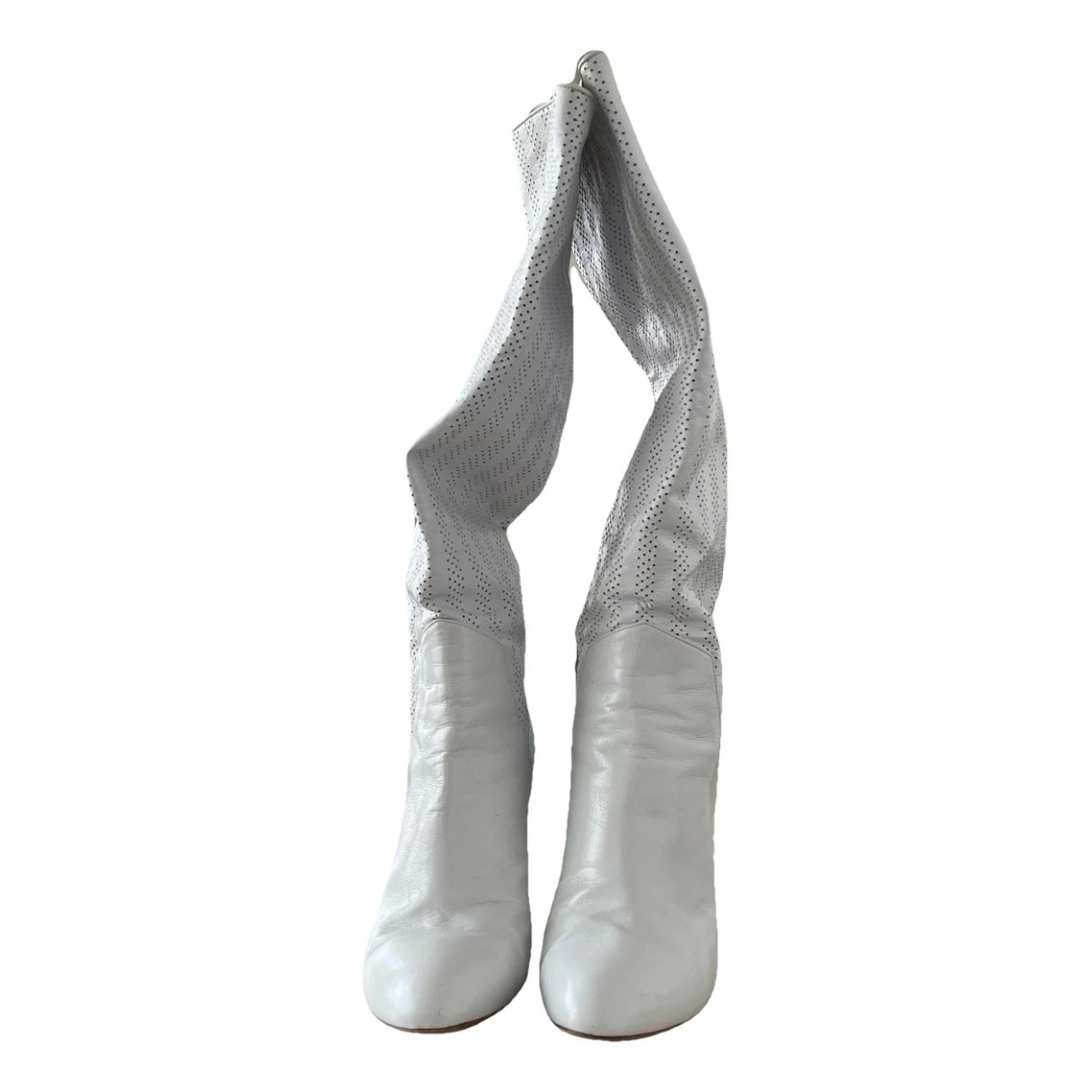 Pre-owned Sergio Rossi Leather Cowboy Boots In White