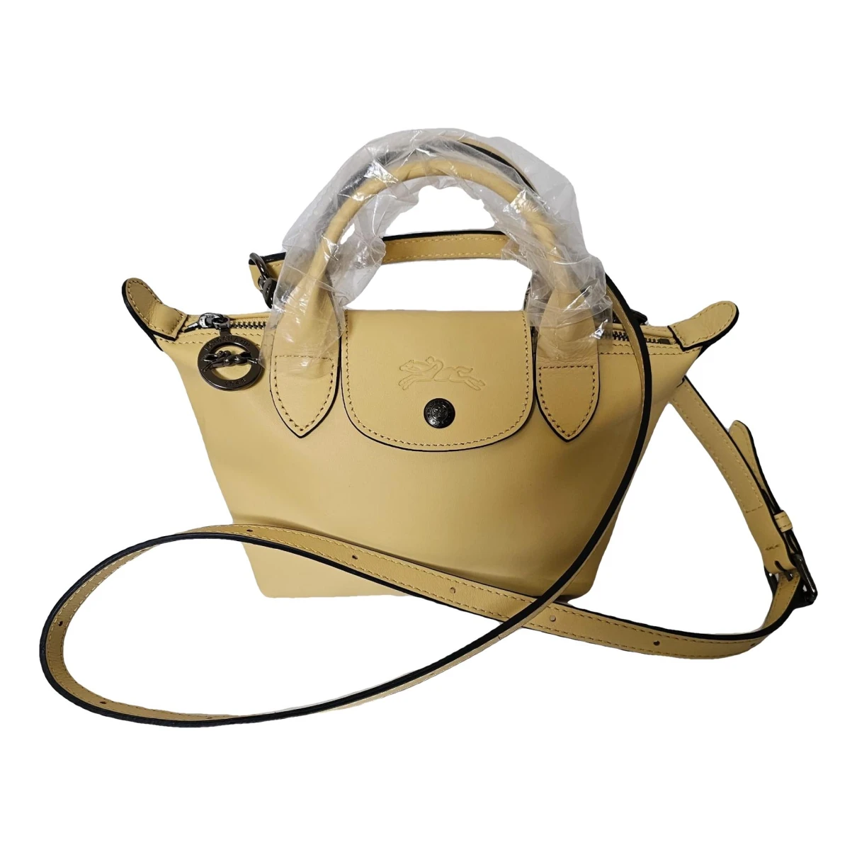 Pre-owned Longchamp Pliage Leather Crossbody Bag In Yellow