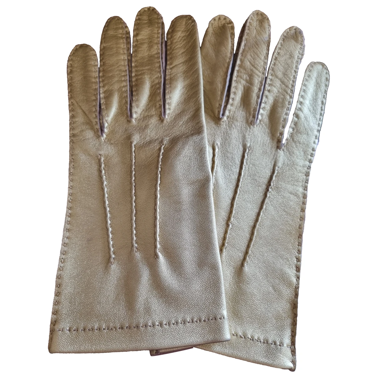 Pre-owned Chanel Leather Gloves In Gold