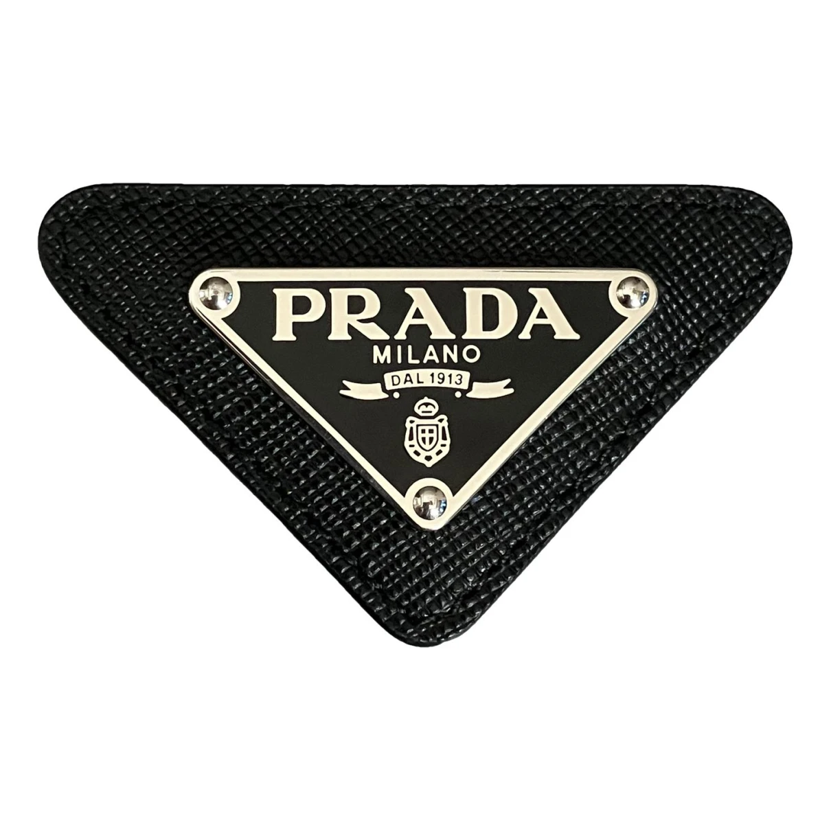 Pre-owned Prada Triangolo Leather Pin & Brooche In Black