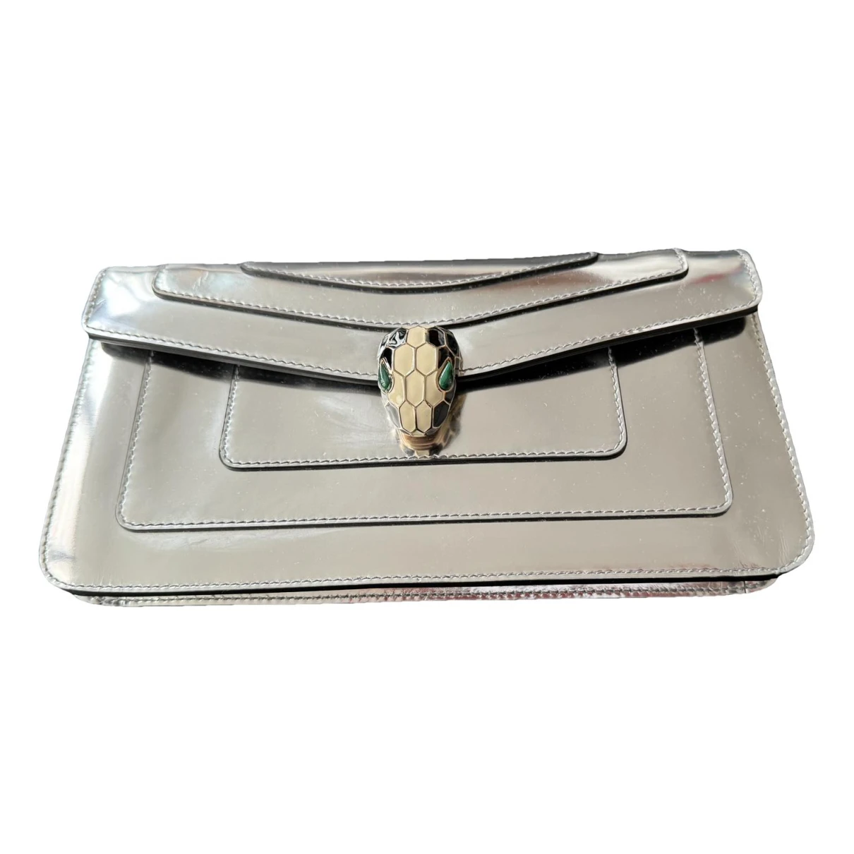 Pre-owned Bvlgari Leather Clutch Bag In Silver