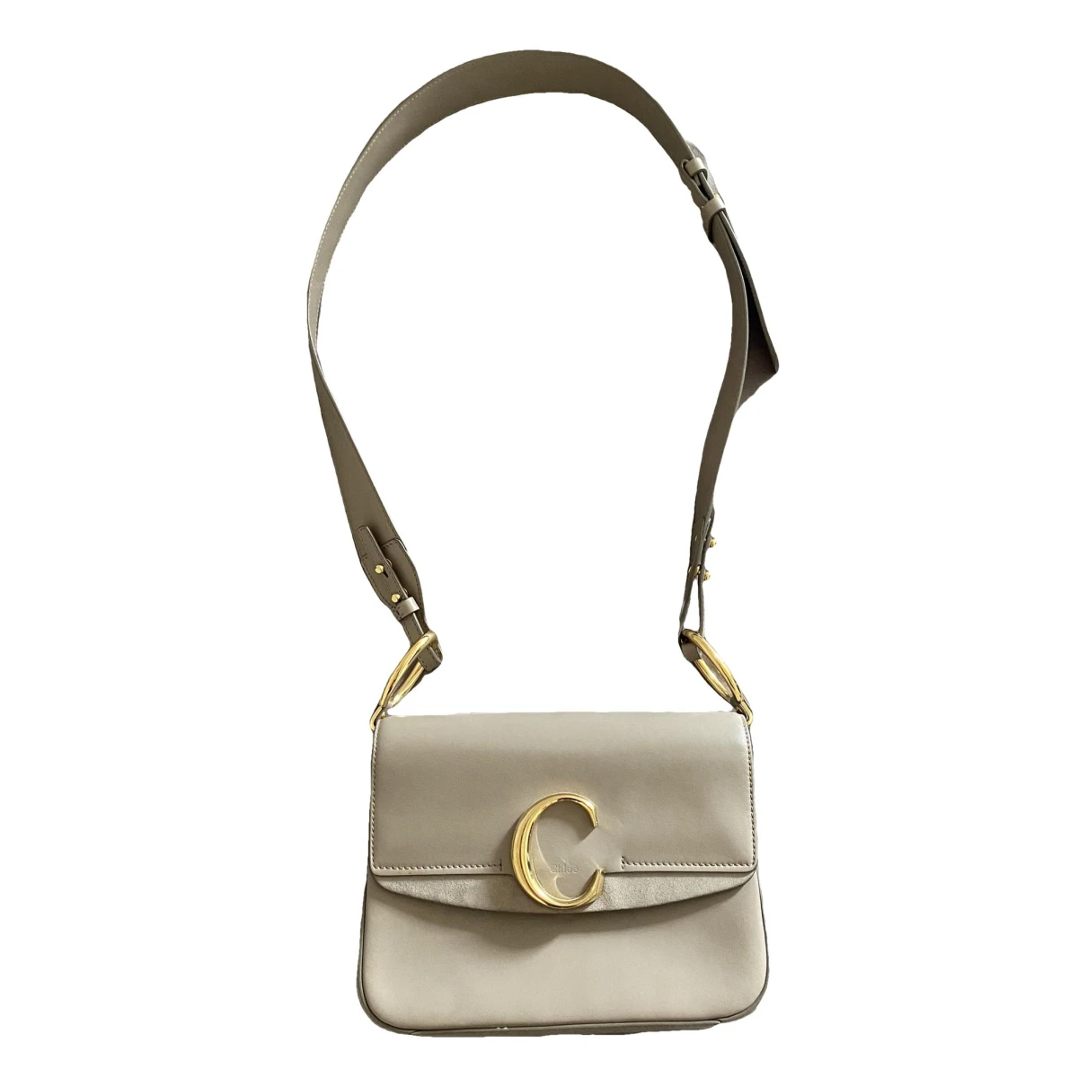Pre-owned Chloé C Leather Crossbody Bag In Beige