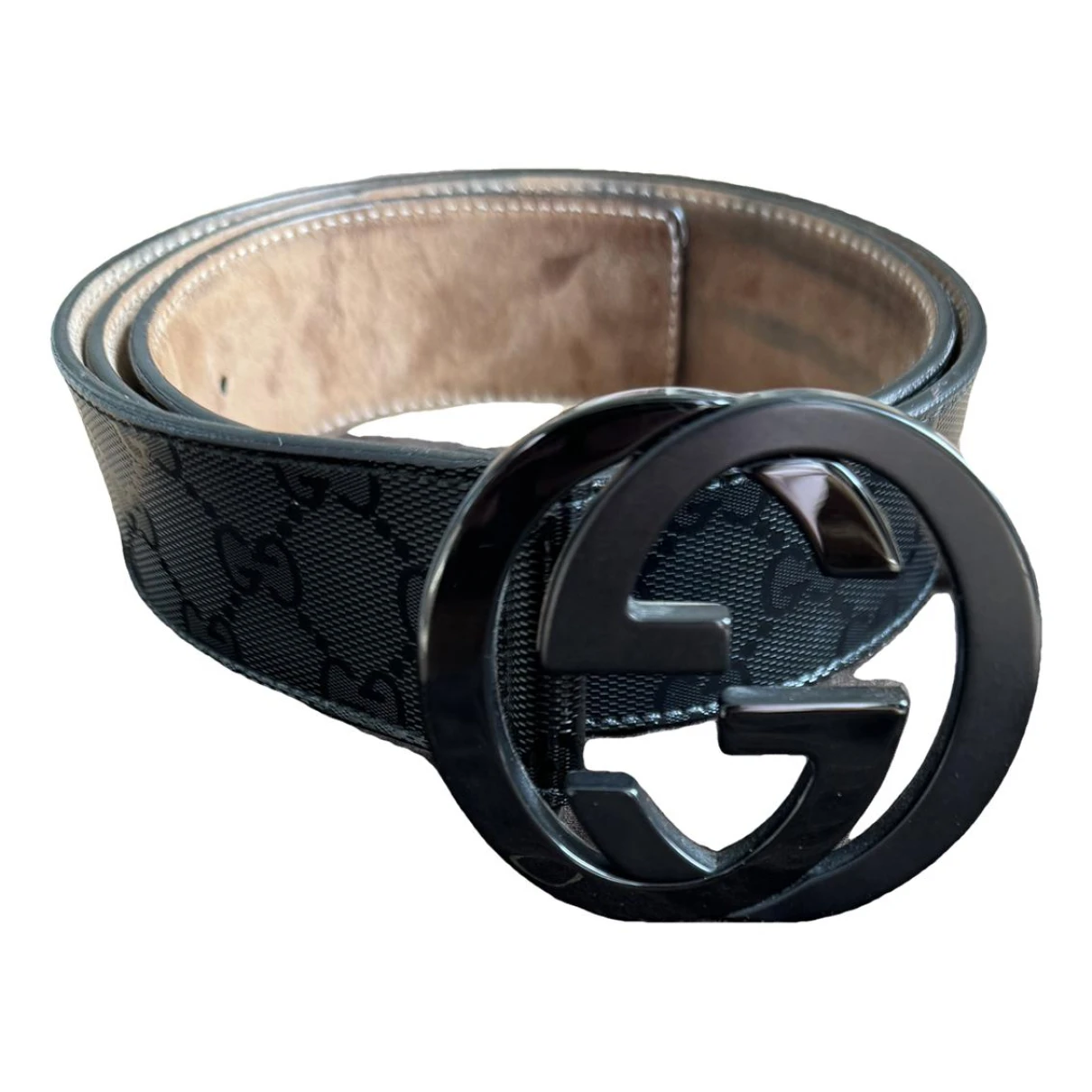 Pre-owned Gucci Interlocking Buckle Cloth Belt In Black