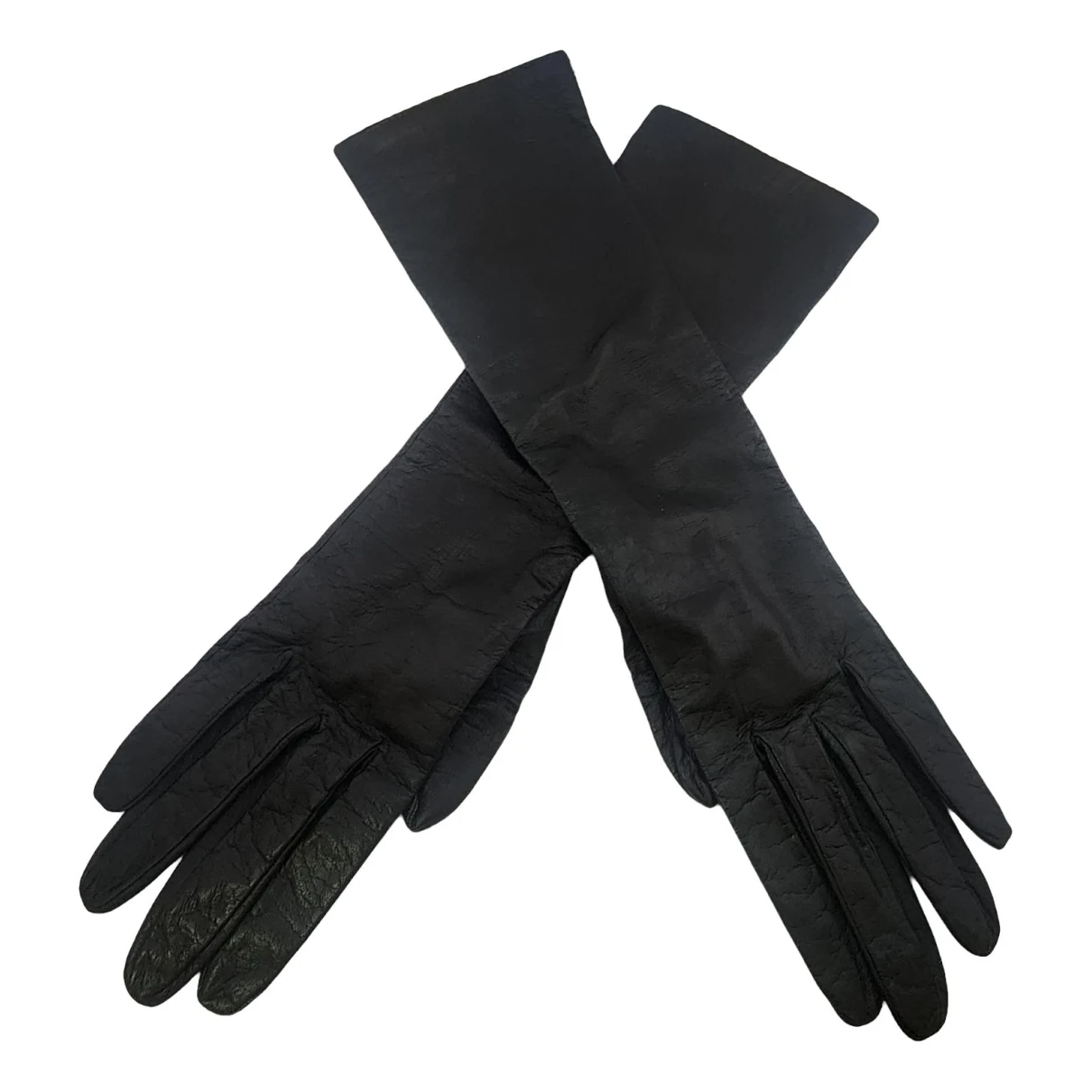Pre-owned Dior Leather Long Gloves In Black