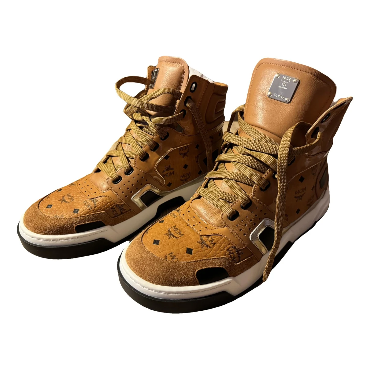 Pre-owned Mcm Leather High Trainers In Brown