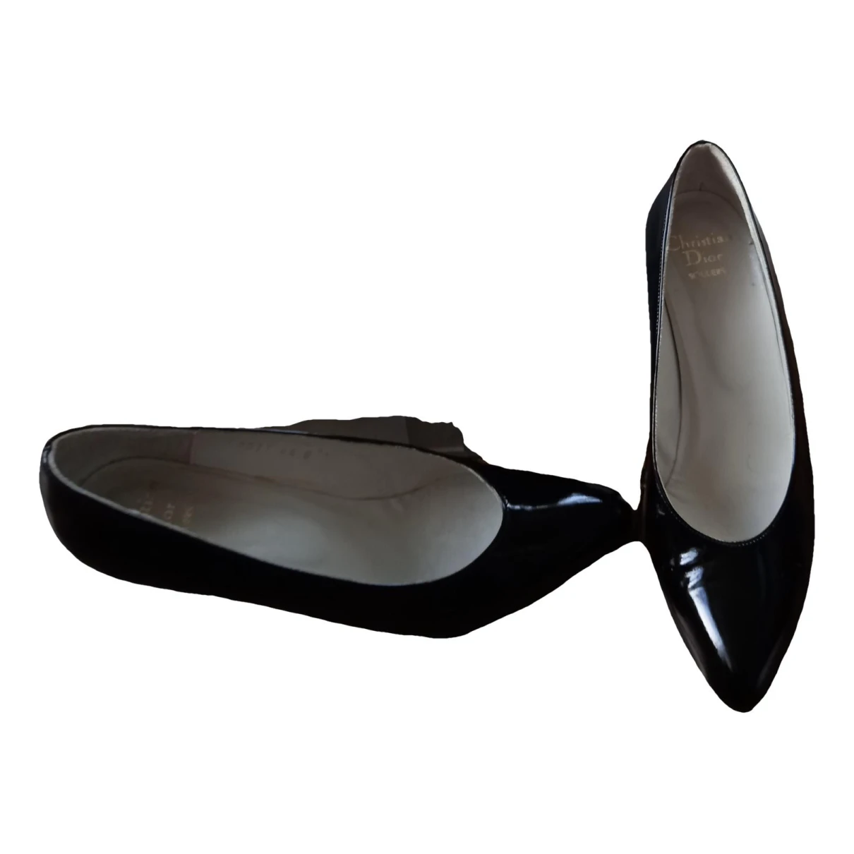 Pre-owned Dior Patent Leather Ballet Flats In Black