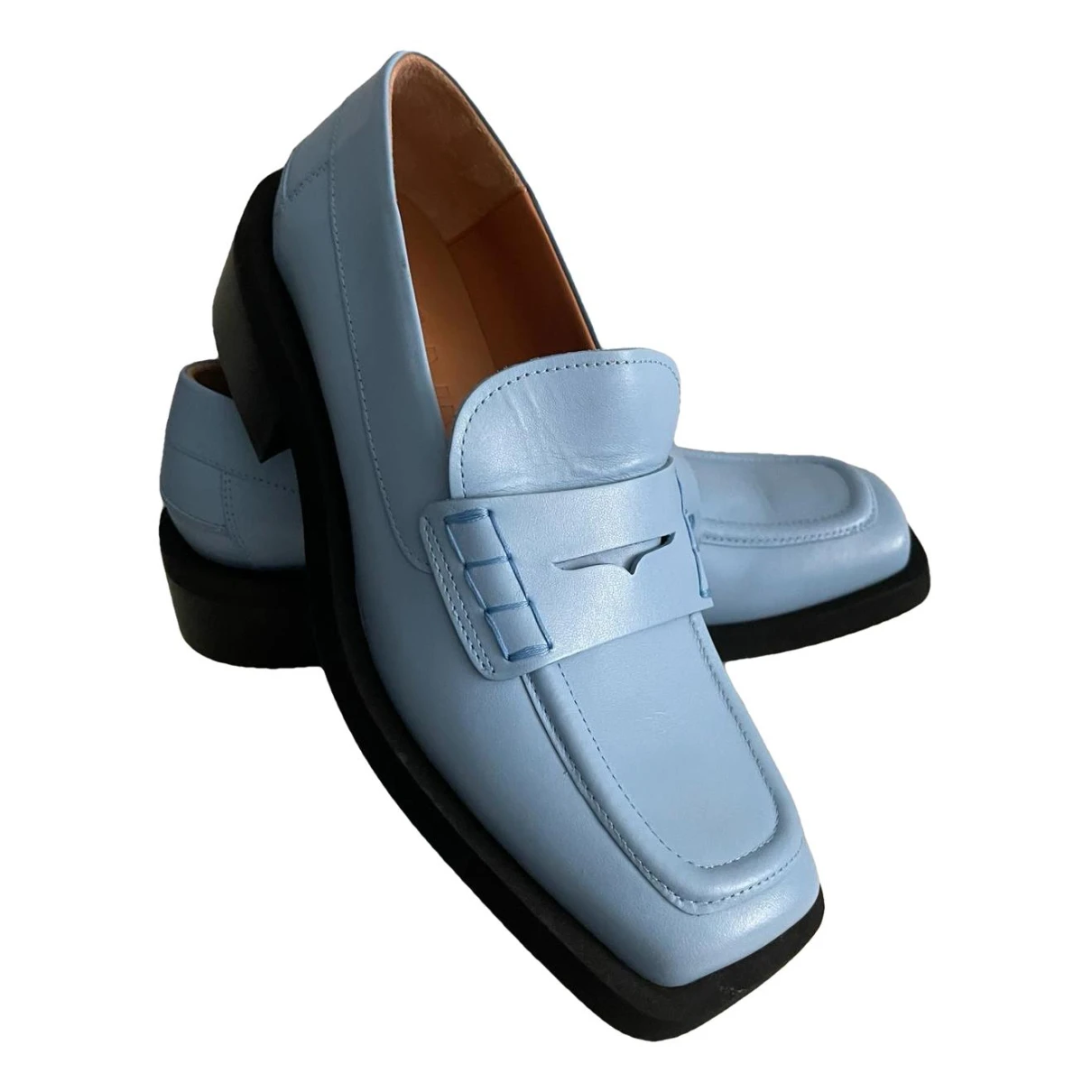 Pre-owned Ganni Leather Flats In Blue
