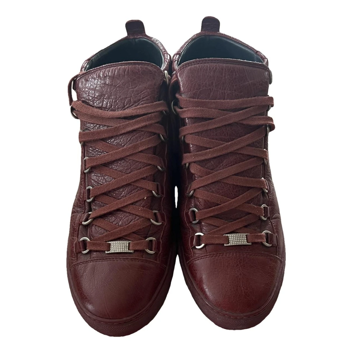Pre-owned Balenciaga Arena Leather High Trainers In Burgundy