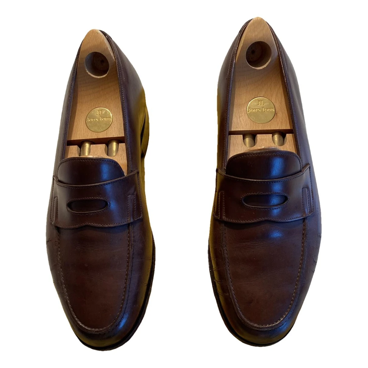 Pre-owned John Lobb Leather Flats In Brown