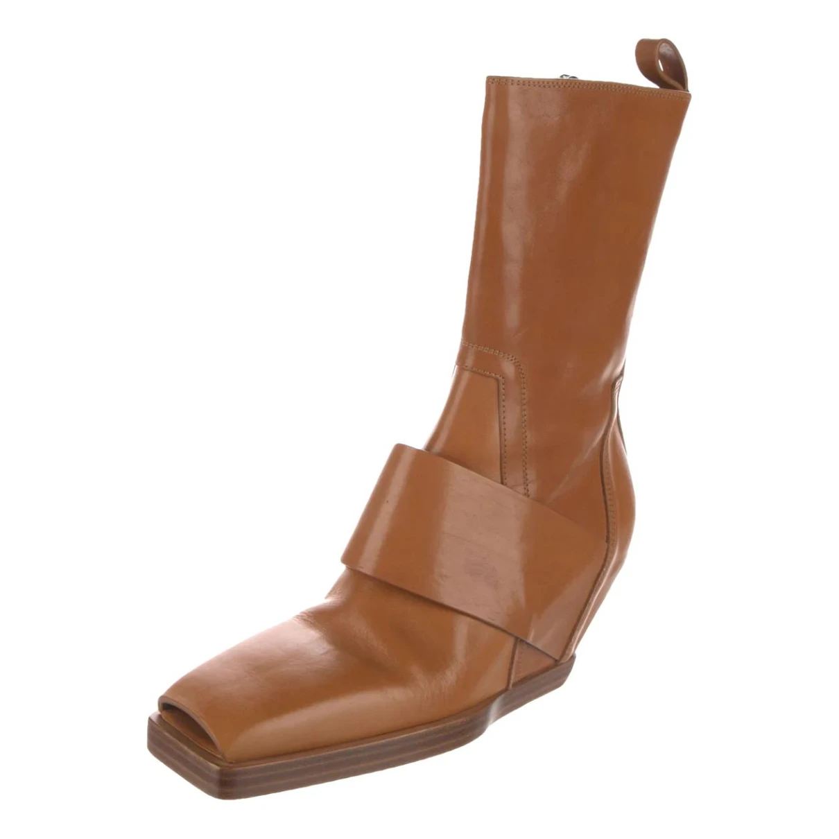 Pre-owned Rick Owens Leather Western Boots In Brown