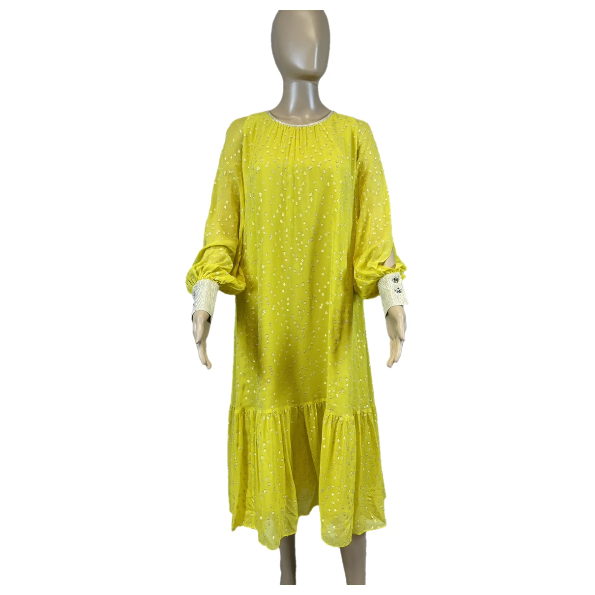 Pre-owned Marina Rinaldi Silk Mid-length Dress In Yellow