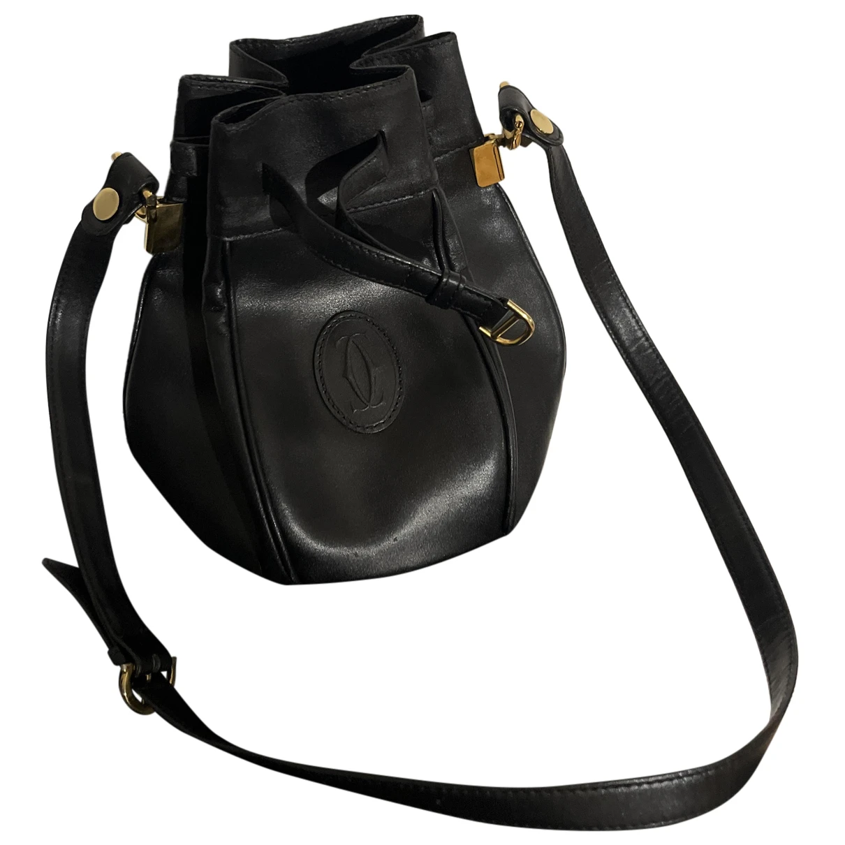 Pre-owned Cartier Seau Leather Handbag In Black
