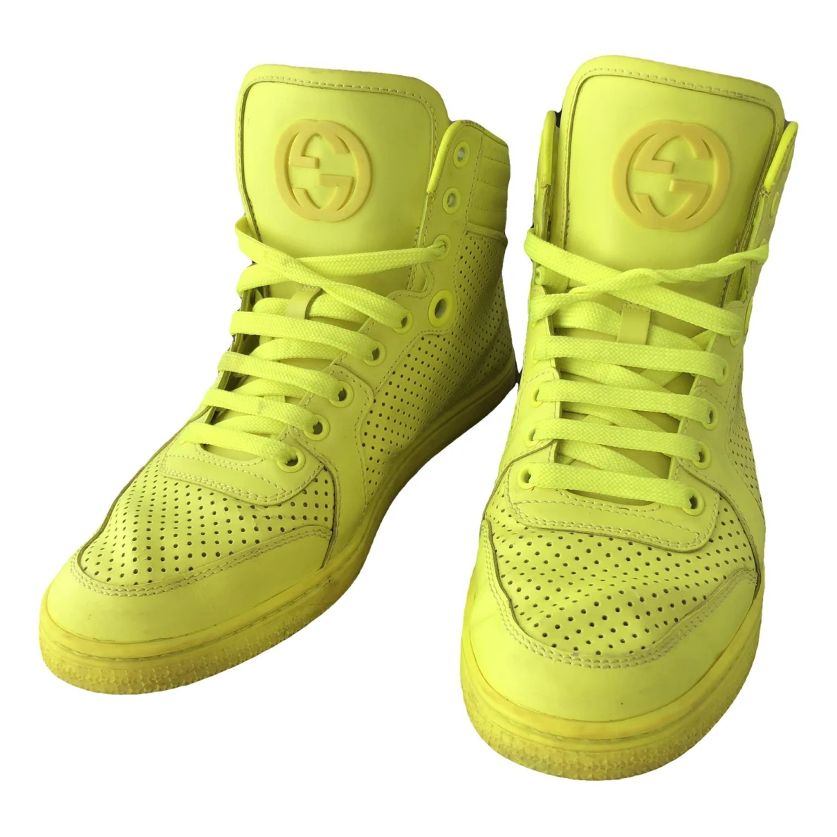 Pre-owned Gucci Leather Trainers In Yellow
