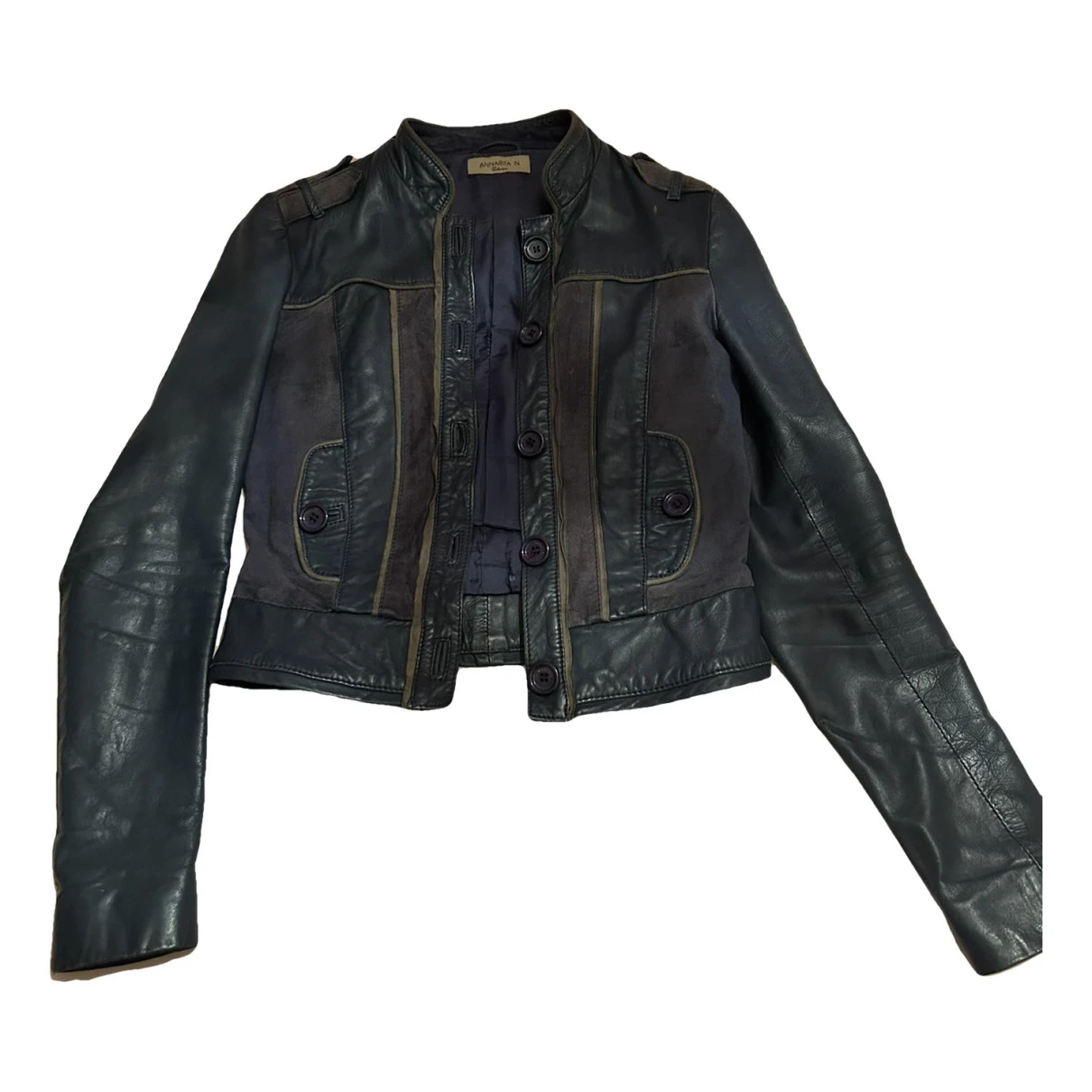 Pre-owned Annarita N Leather Biker Jacket In Blue