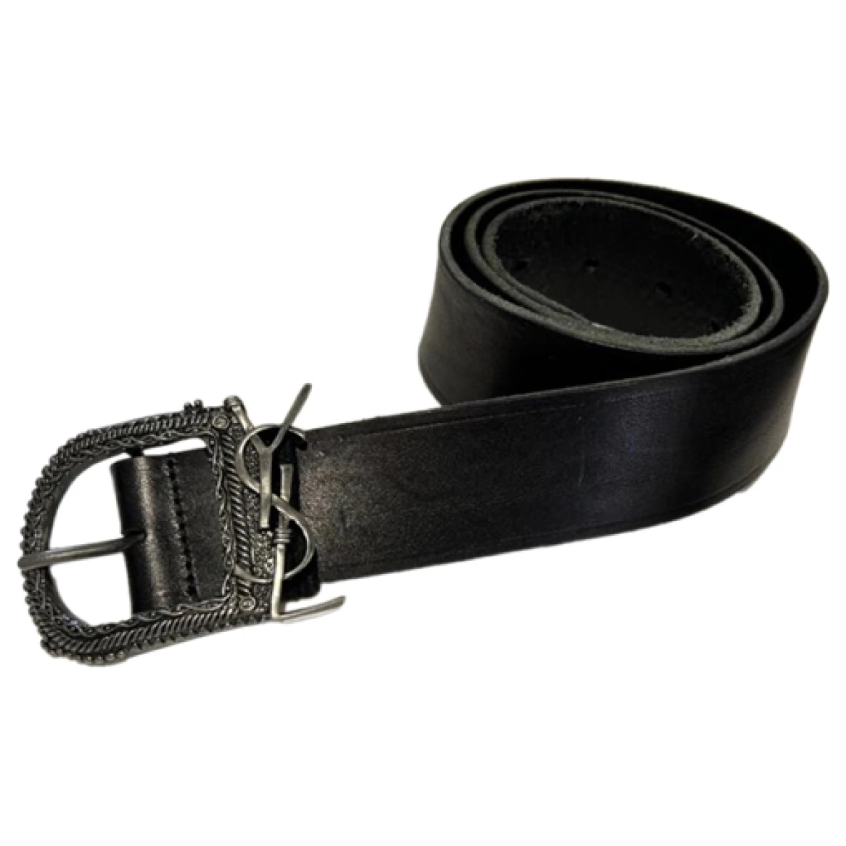 Pre-owned Saint Laurent Cassandre Leather Belt In Black