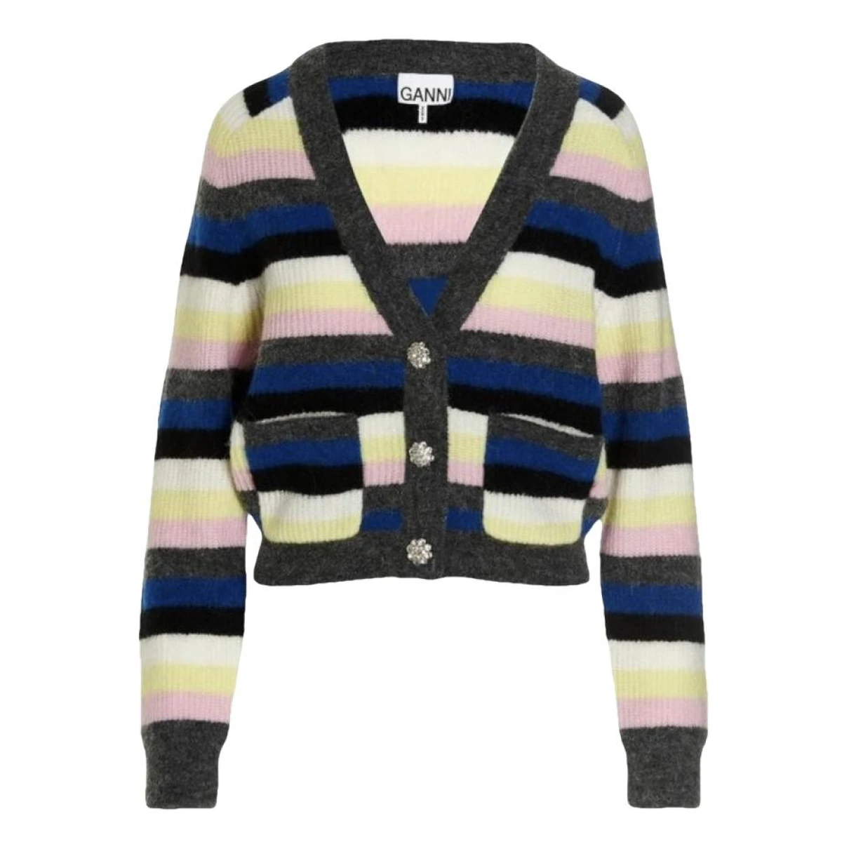 Pre-owned Ganni Wool Cardigan In Multicolour