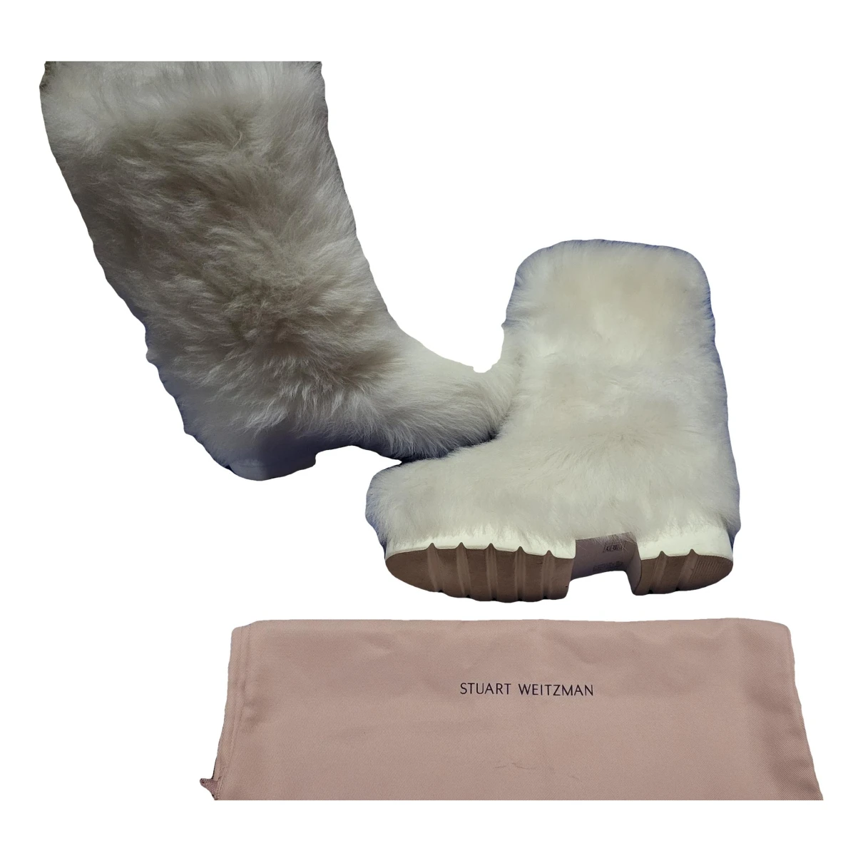 Pre-owned Stuart Weitzman Shearling Snow Boots In White