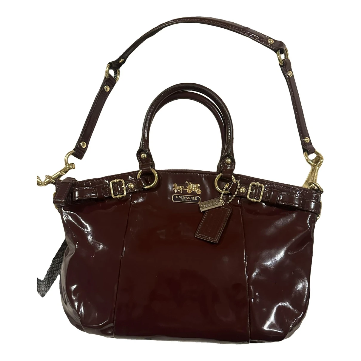 Pre-owned Coach Madison Patent Leather Handbag In Burgundy