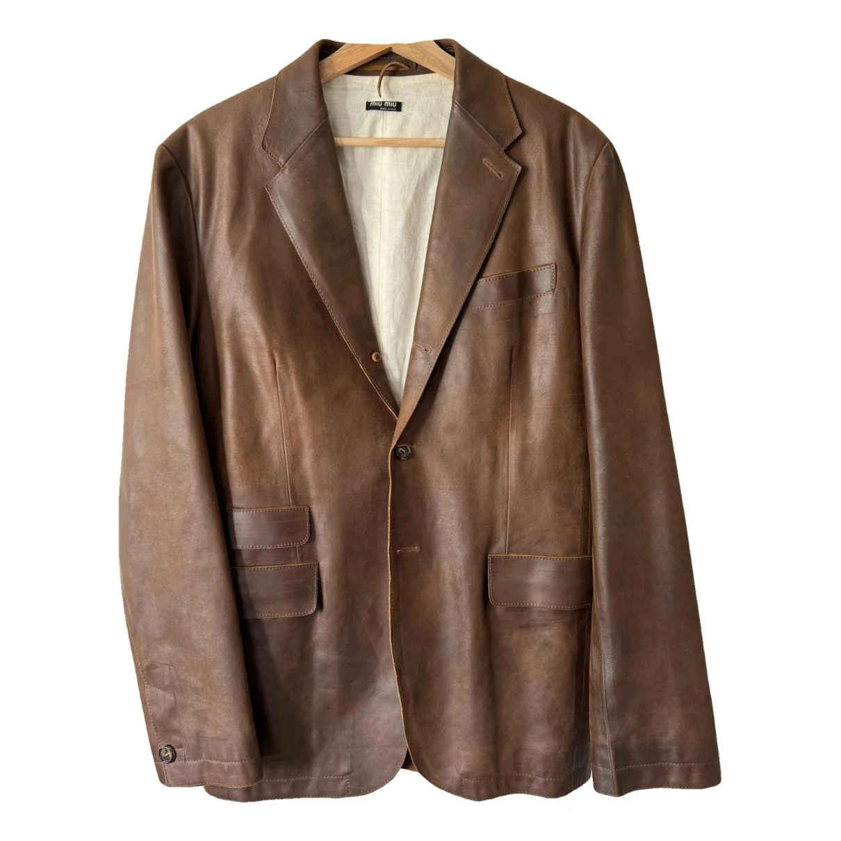 Pre-owned Miu Miu Leather Blazer In Brown