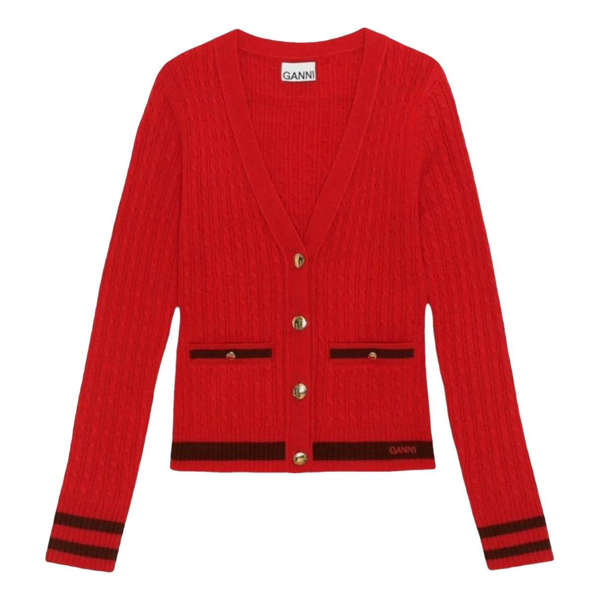 Pre-owned Ganni Wool Cardigan In Red