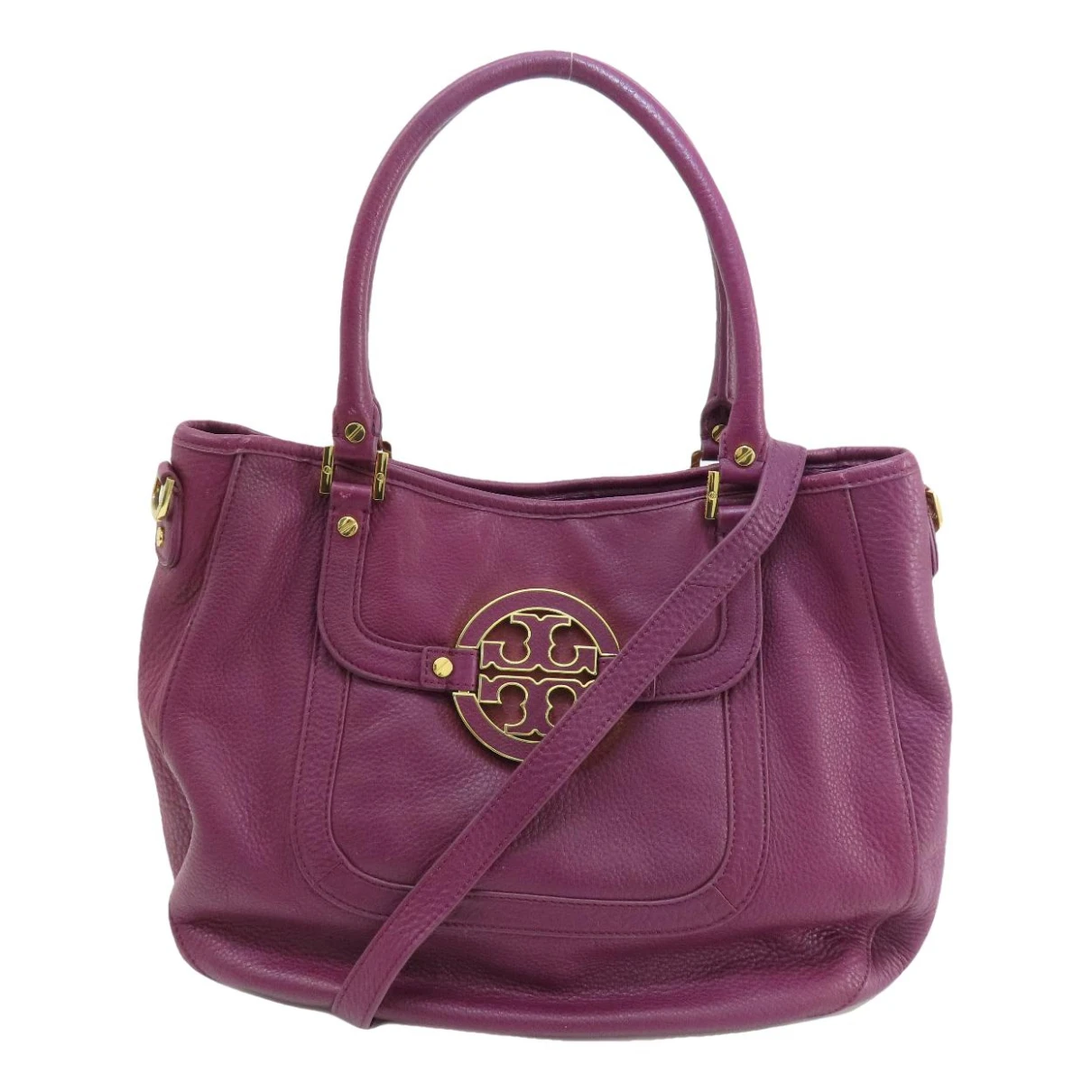 Pre-owned Tory Burch Leather Tote In Purple