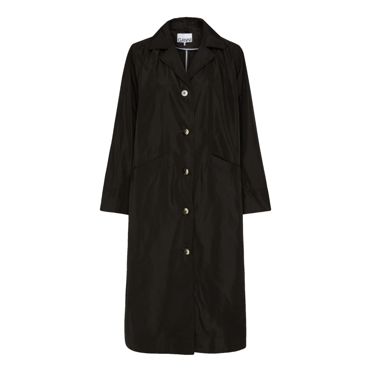Pre-owned Ganni Trench Coat In Black