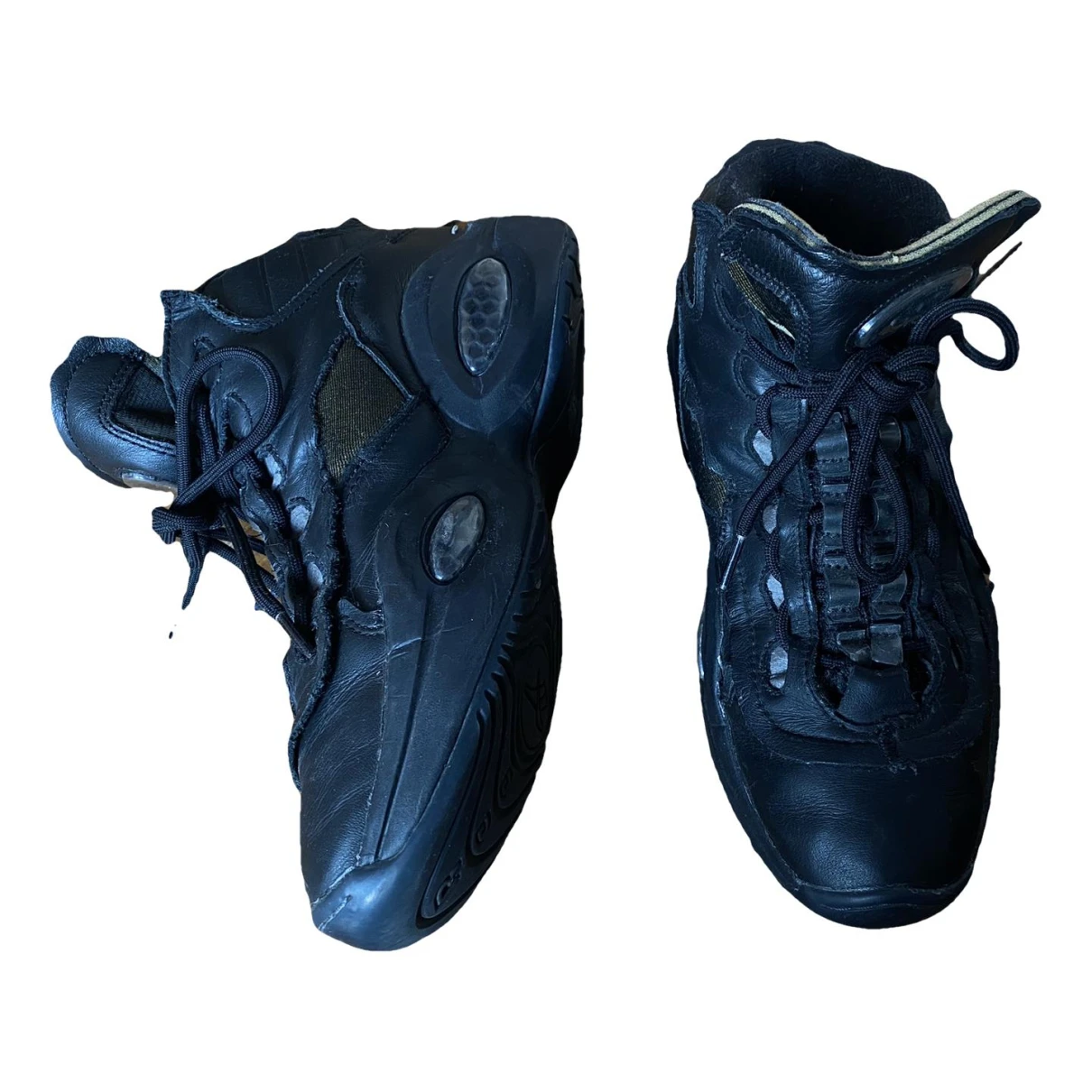 Pre-owned Maison Margiela X Reebok Leather High Trainers In Black