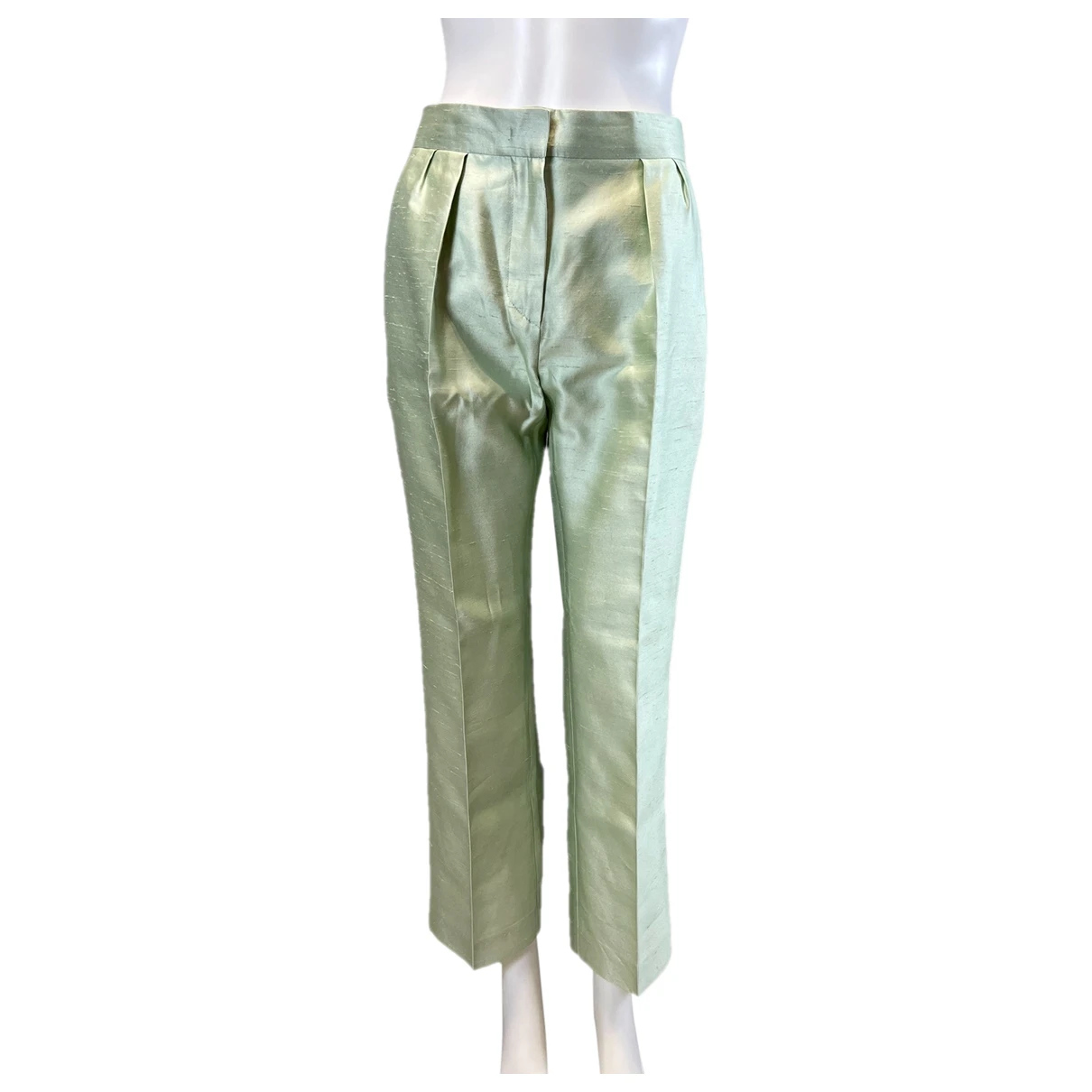 Pre-owned Max Mara Atelier Silk Straight Pants In Green