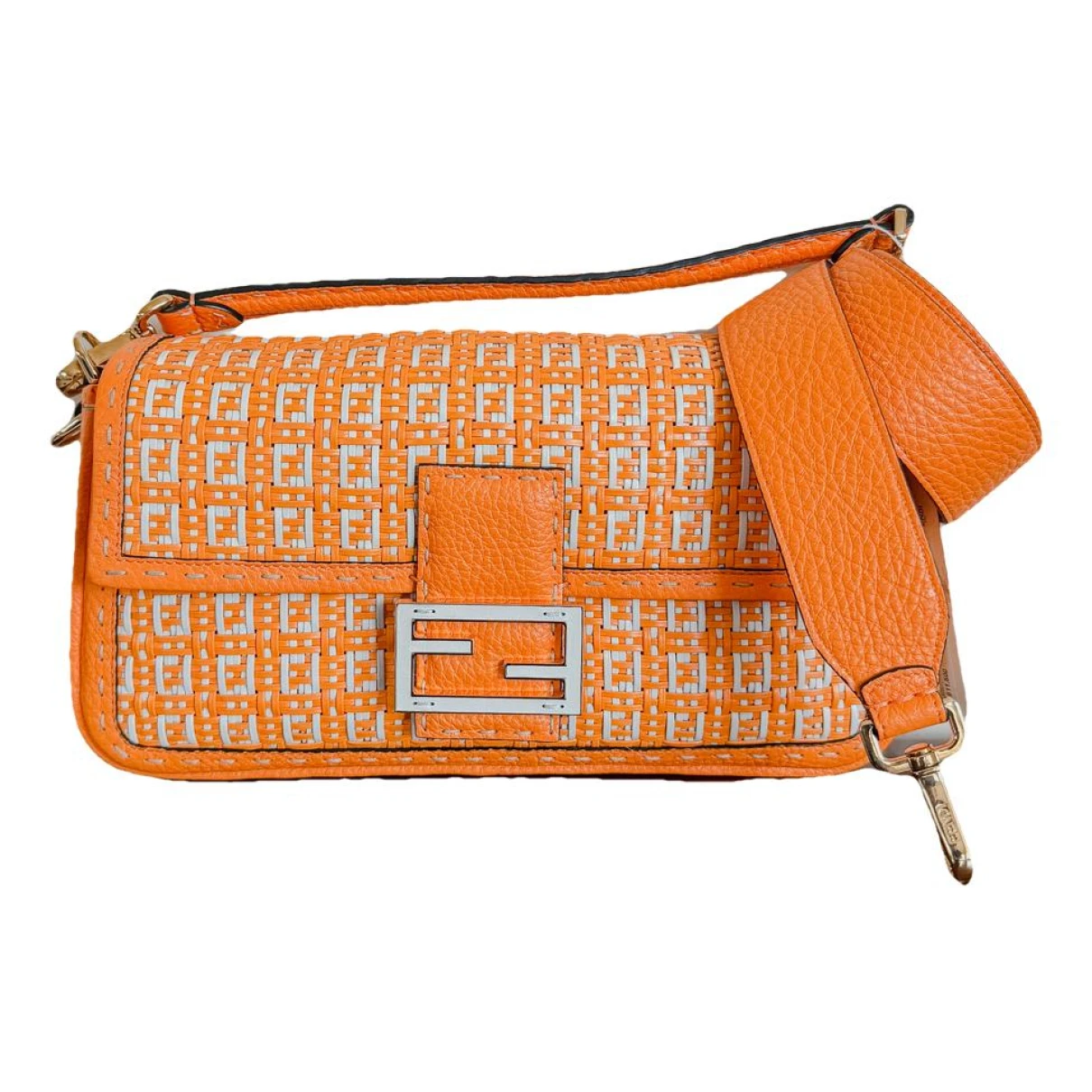 Pre-owned Fendi Baguette Leather Handbag In Orange