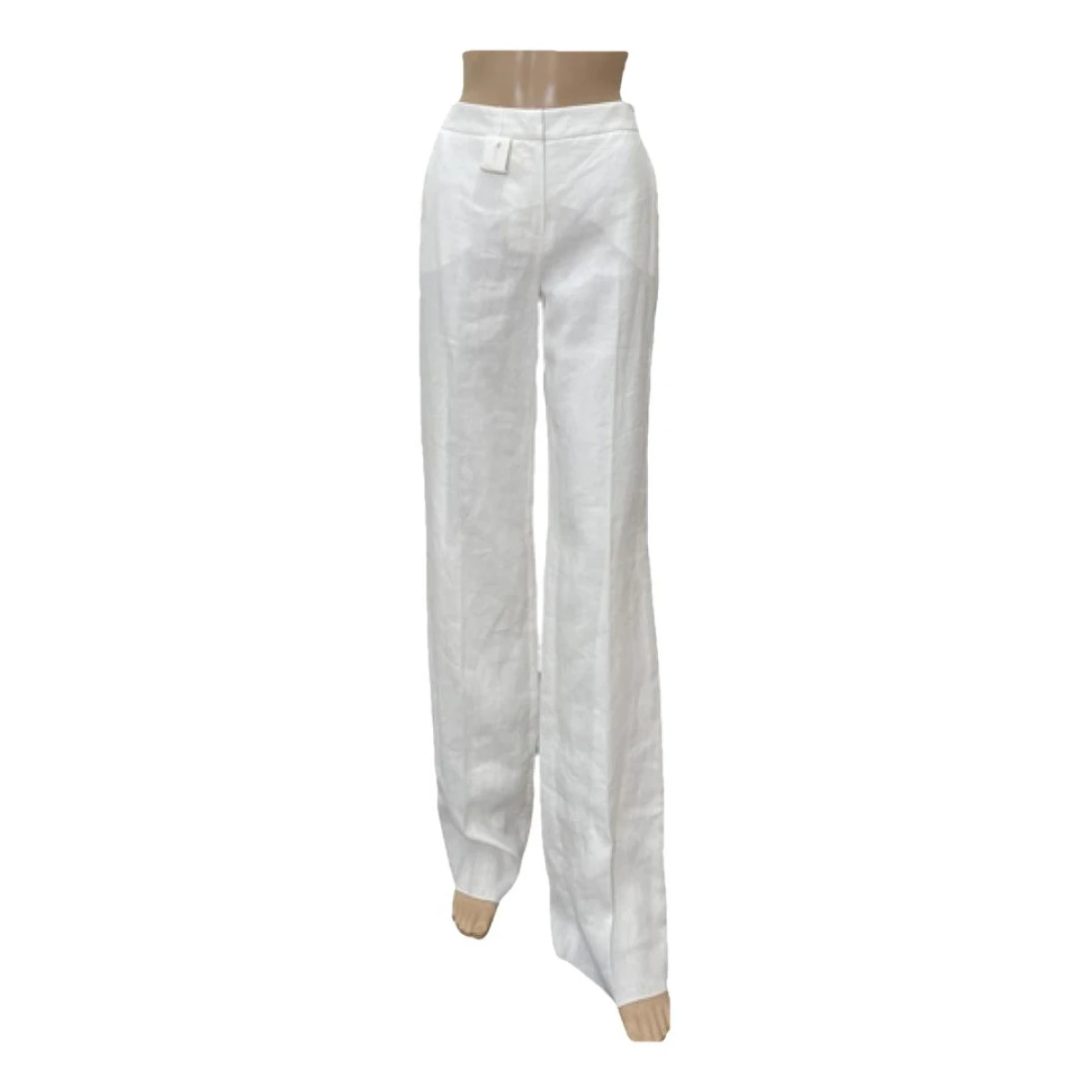 Pre-owned Max Mara Linen Large Pants In White