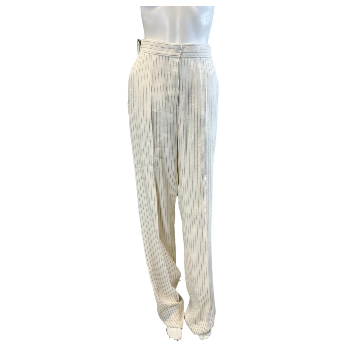 Pre-owned Max Mara Linen Straight Pants In White