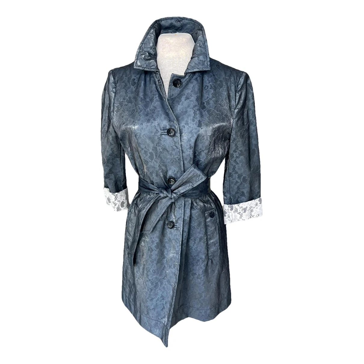 Pre-owned Armani Jeans Vinyl Trench Coat In Navy