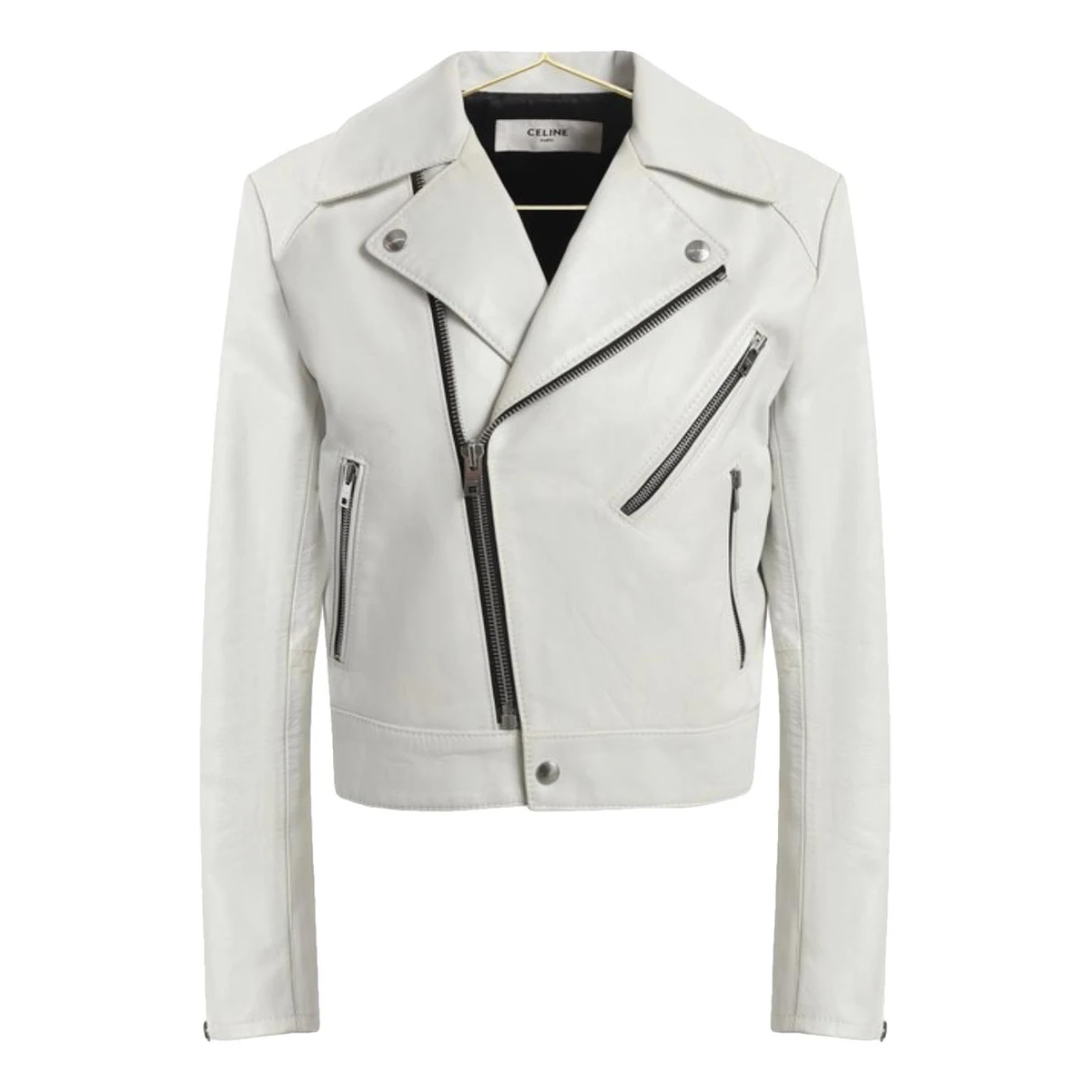 Pre-owned Celine Leather Biker Jacket In White