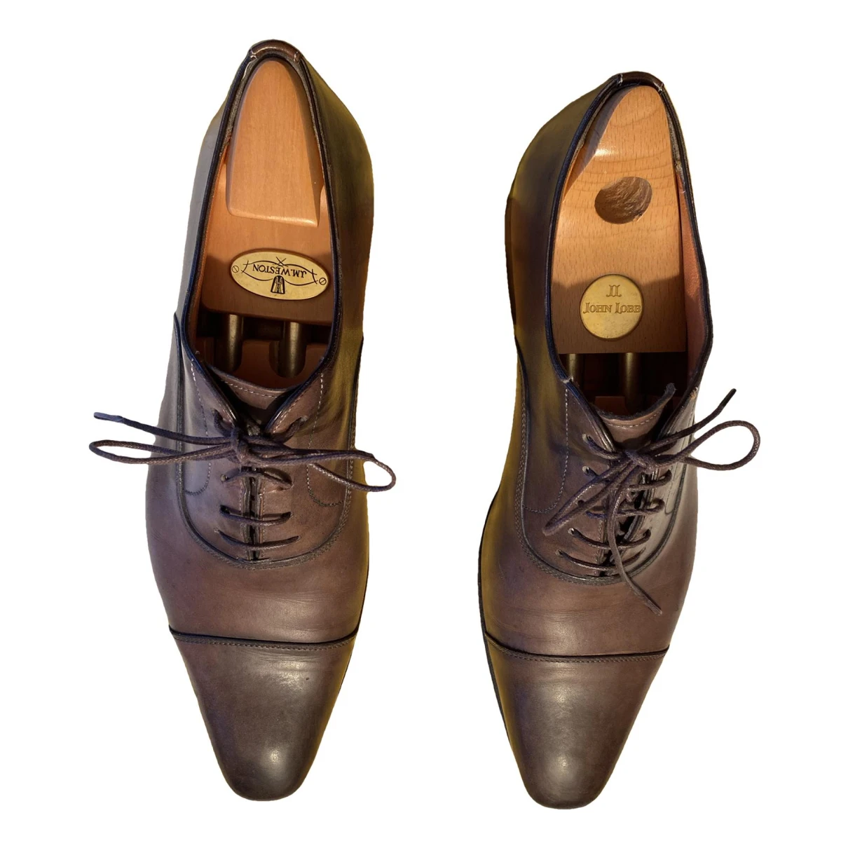 Pre-owned Santoni Leather Lace Ups In Navy