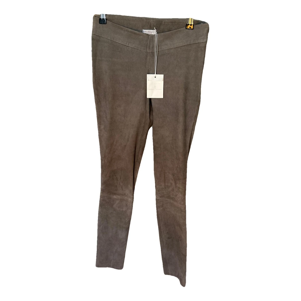Pre-owned Brunello Cucinelli Leather Straight Pants In Grey