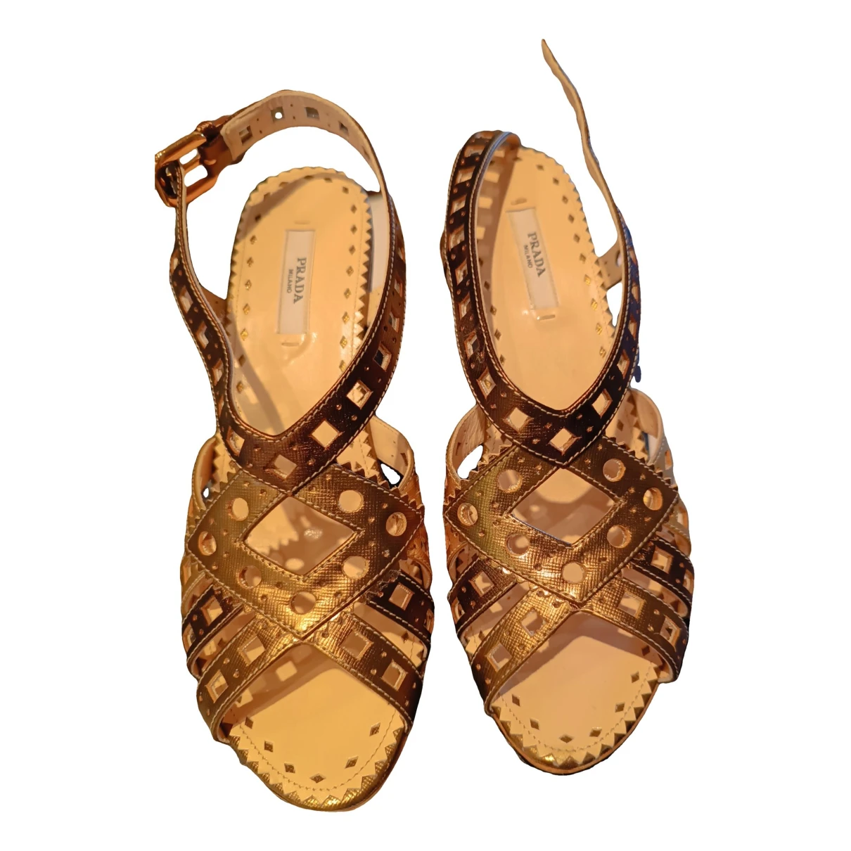 Pre-owned Prada Flame Leather Sandals In Gold