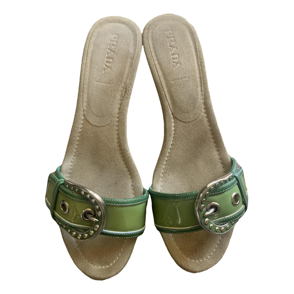 Pre-owned Prada Patent Leather Mules & Clogs In Green
