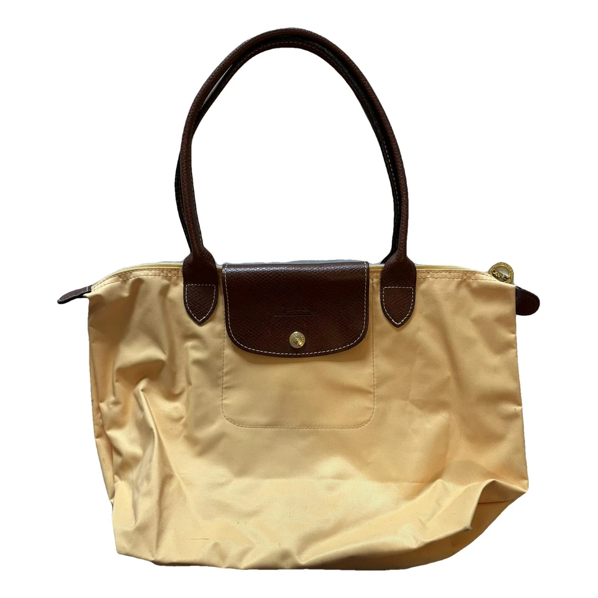 Pre-owned Longchamp Pliage Cloth Handbag In Yellow