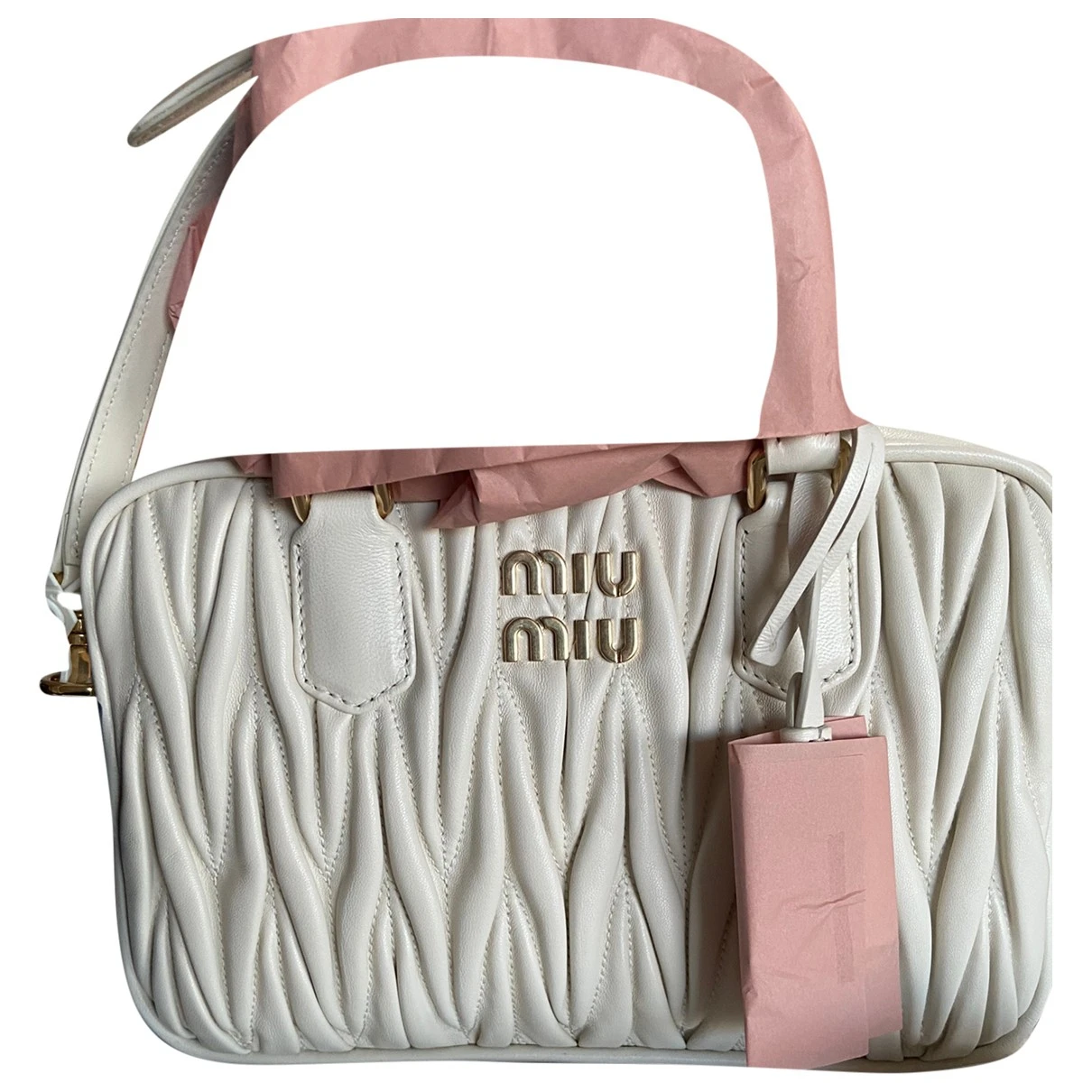 Pre-owned Miu Miu Arcadie Leather Handbag In White