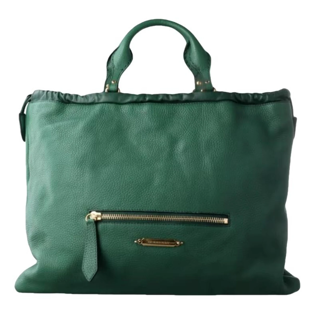 Pre-owned Burberry Title Leather Handbag In Green