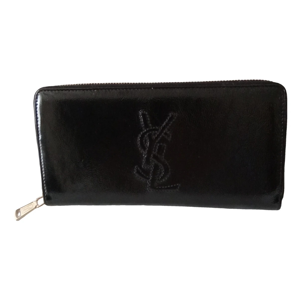 Pre-owned Saint Laurent Belle De Jour Patent Leather Wallet In Black