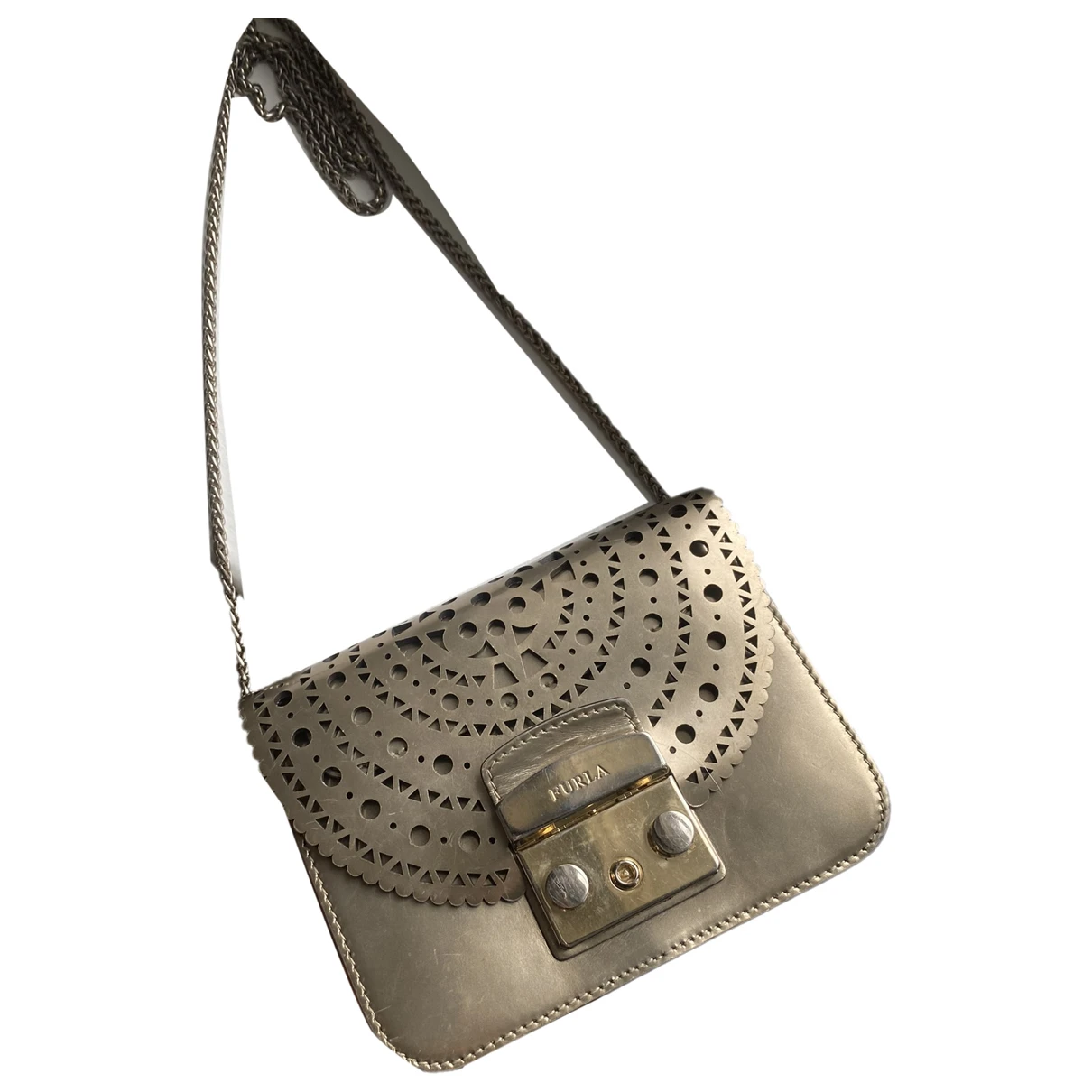 Pre-owned Furla Metropolis Leather Crossbody Bag In Gold