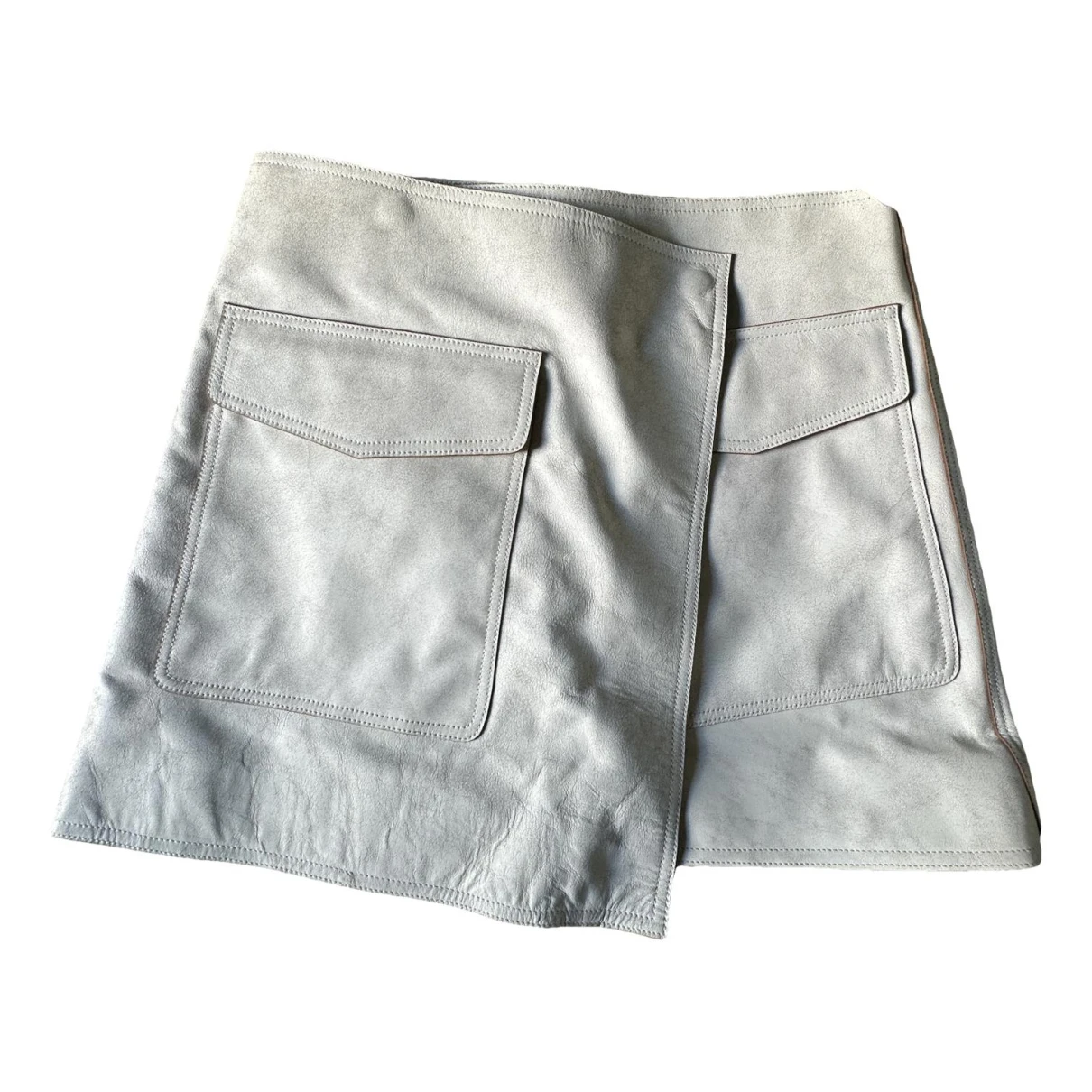 Pre-owned Helmut Lang Leather Mini Skirt In Ecru