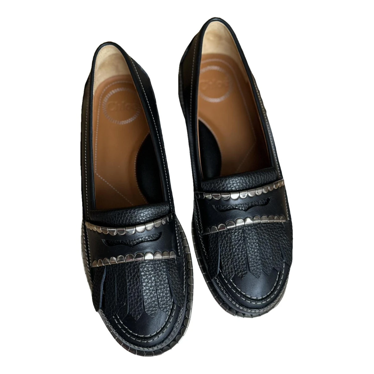 Pre-owned Chloé Leather Flats In Black