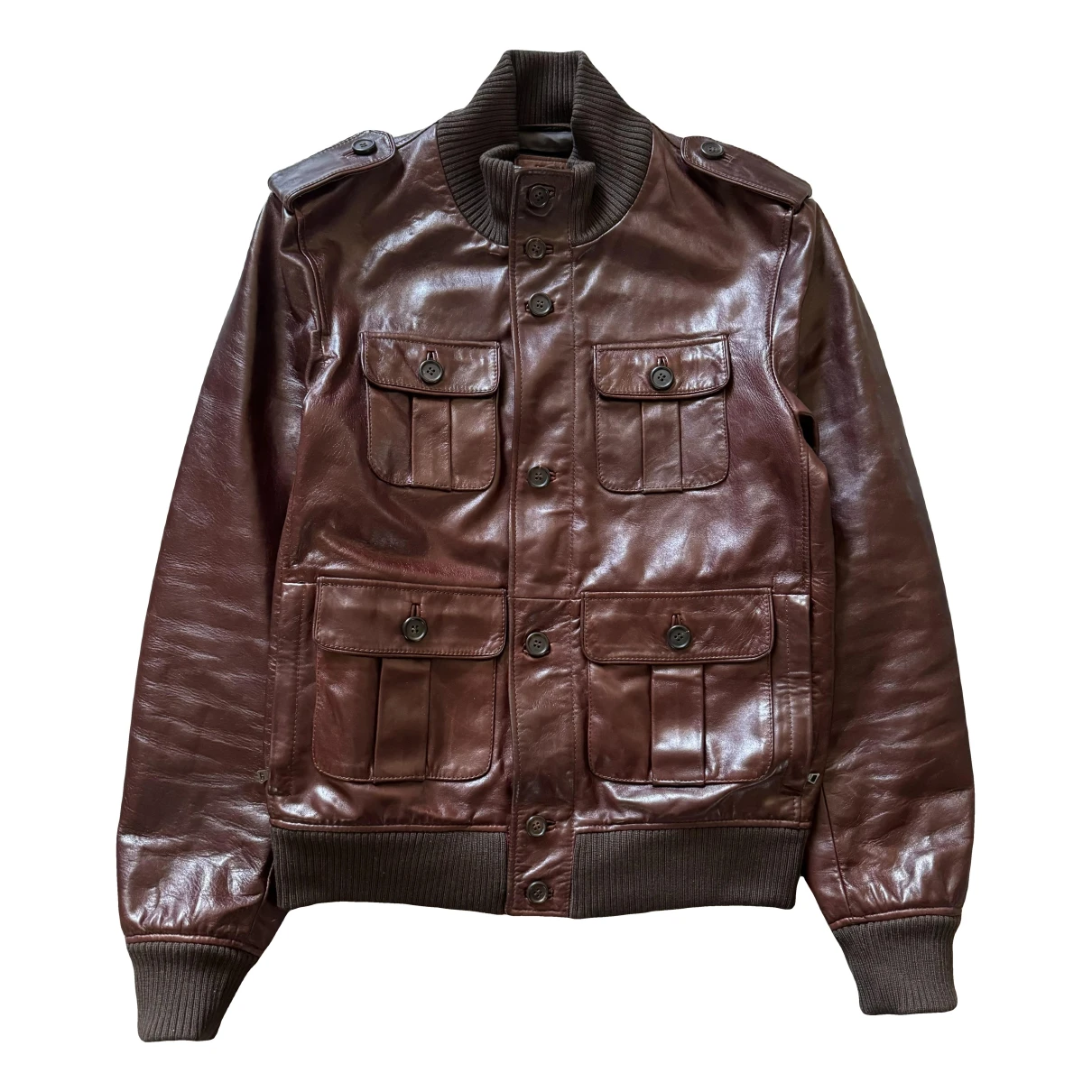 Pre-owned Prada Leather Jacket In Burgundy