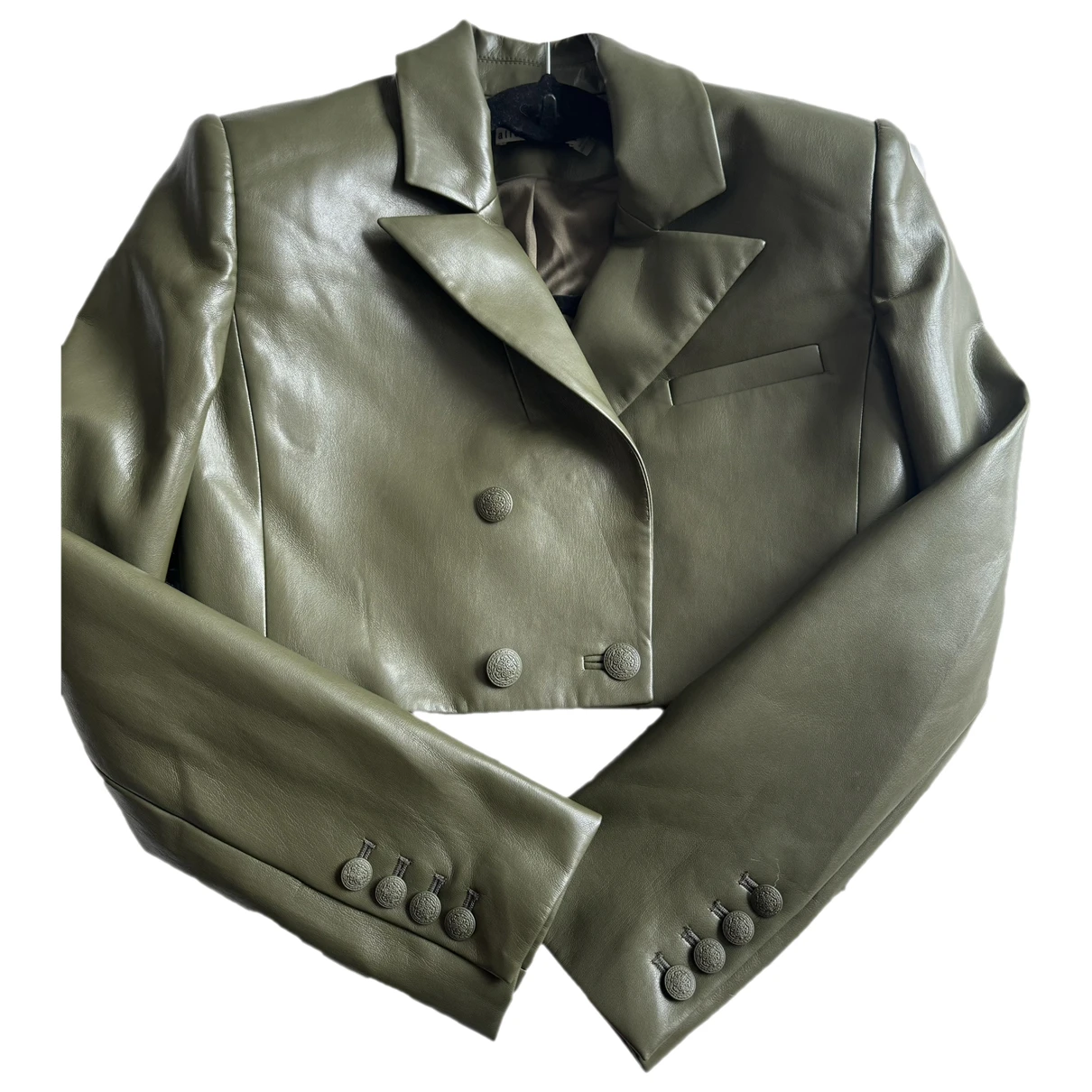 Pre-owned Alice And Olivia Vegan Leather Biker Jacket In Green