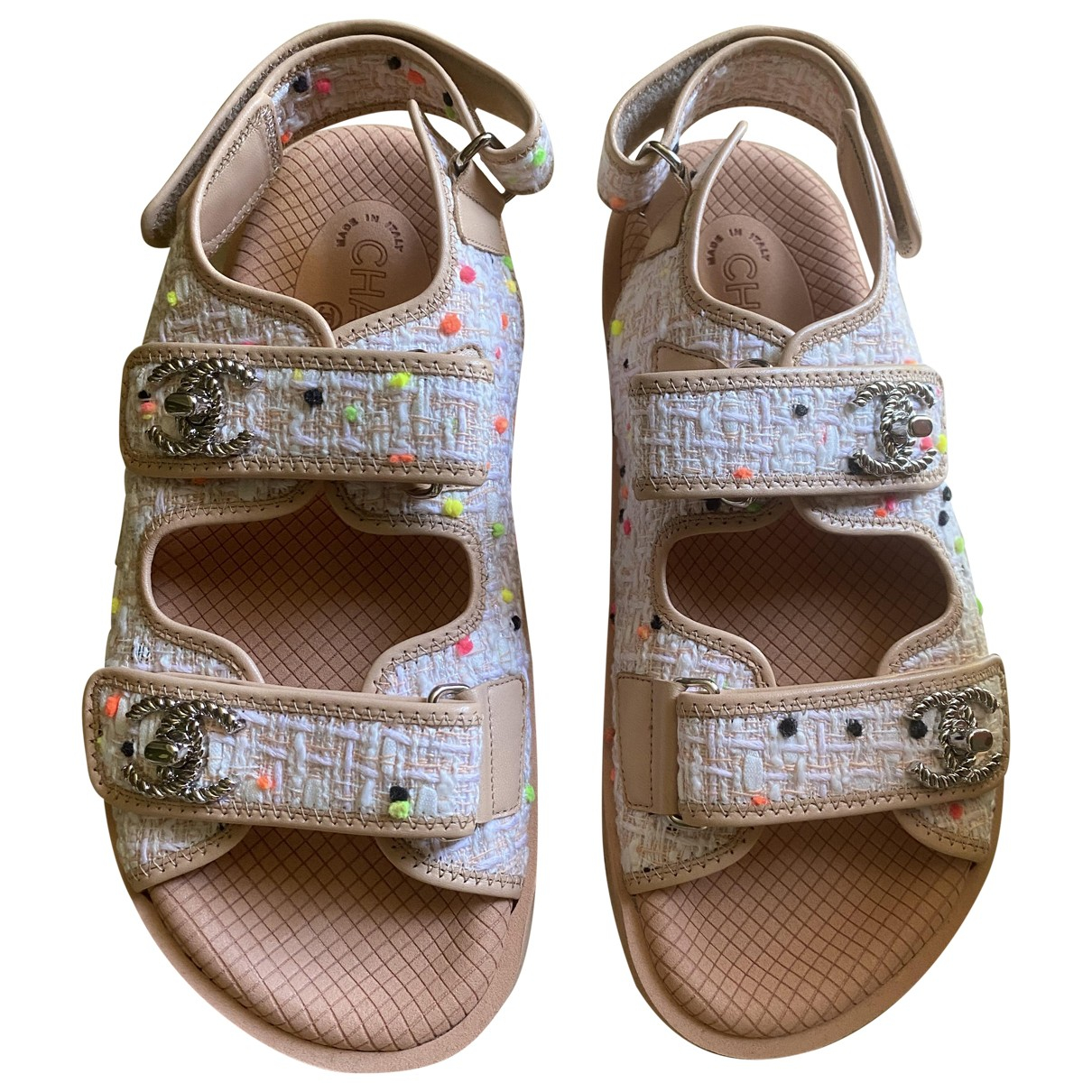 chanel sandals tweed