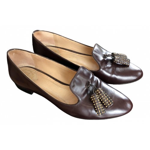 Pre-owned Massimo Dutti Leather Ballet Flats In Burgundy