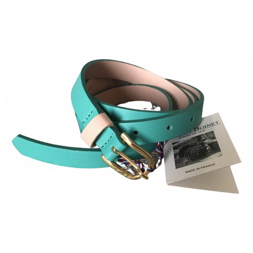 Pre-owned Maison Boinet Leather Belt In Turquoise